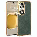 For Huawei P50 Pro Electroplated Leather Texture PU + PC Phone Case(Green)