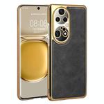 For Huawei P50 Pro Electroplated Leather Texture PU + PC Phone Case(Black)