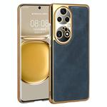 For Huawei P50 Pro Electroplated Leather Texture PU + PC Phone Case(Blue)