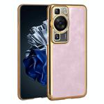 For Huawei P60 Electroplated Leather Texture PU + PC Phone Case(Pink)