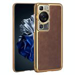 For Huawei P60 Electroplated Leather Texture PU + PC Phone Case(Brown)