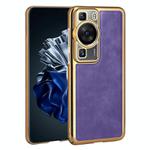For Huawei P60 Electroplated Leather Texture PU + PC Phone Case(Purple)