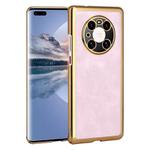 For Huawei Mate 40 Pro Electroplated Leather Texture PU + PC Phone Case(Pink)