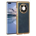 For Huawei Mate 40 Pro Electroplated Leather Texture PU + PC Phone Case(Blue)