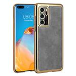 For Huawei P40 Electroplated Leather Texture PU + PC Phone Case(Grey)