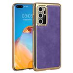 For Huawei P40 Electroplated Leather Texture PU + PC Phone Case(Purple)