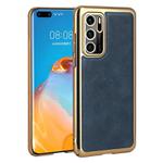 For Huawei P40 Electroplated Leather Texture PU + PC Phone Case(Blue)