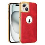 For iPhone 15 Electroplated Leather Texture PU + PC Phone Case(Red)