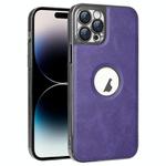 For iPhone 14 Pro Electroplated Leather Texture PU + PC Phone Case(Purple)