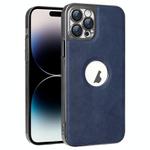 For iPhone 14 Pro Electroplated Leather Texture PU + PC Phone Case(Blue)