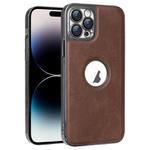 For iPhone 14 Pro Max Electroplated Leather Texture PU + PC Phone Case(Brown)