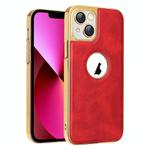 For iPhone 13 Electroplated Leather Texture PU + PC Phone Case(Red)