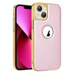 For iPhone 13 Electroplated Leather Texture PU + PC Phone Case(Pink)