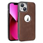 For iPhone 13 Electroplated Leather Texture PU + PC Phone Case(Brown)