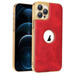 For iPhone 12 Pro Max Electroplated Leather Texture PU + PC Phone Case(Red)
