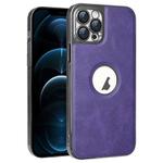 For iPhone 12 Pro Max Electroplated Leather Texture PU + PC Phone Case(Purple)