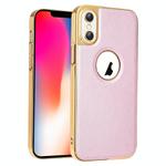 For iPhone X / XS Electroplated Leather Texture PU + PC Phone Case(Pink)