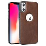 For iPhone X / XS Electroplated Leather Texture PU + PC Phone Case(Brown)