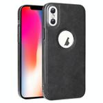 For iPhone X / XS Electroplated Leather Texture PU + PC Phone Case(Black)