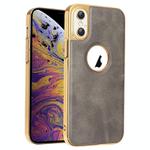 For iPhone XS Max Electroplated Leather Texture PU + PC Phone Case(Grey)