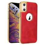 For iPhone XS Max Electroplated Leather Texture PU + PC Phone Case(Red)