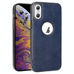 For iPhone XS Max Electroplated Leather Texture PU + PC Phone Case(Blue)