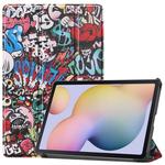 For Samsung Galaxy Tab S7 T870 Colored Drawing Pattern Horizontal Flip Leather Case with Three-folding Holder & Sleep / Wake-up Function(Graffiti)