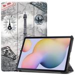 For Samsung Galaxy Tab S7 T870 Colored Drawing Pattern Horizontal Flip Leather Case with Three-folding Holder & Sleep / Wake-up Function(Retro Tower)