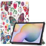 For Samsung Galaxy Tab S7 T870 Colored Drawing Pattern Horizontal Flip Leather Case with Three-folding Holder & Sleep / Wake-up Function(Color Butterfly)
