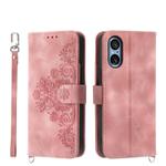 For Sony Xperia 5 V Skin-feel Flowers Embossed Wallet Leather Phone Case(Pink)