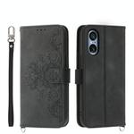 For Sony Xperia 5 V Skin-feel Flowers Embossed Wallet Leather Phone Case(Black)