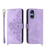 For Sony Xperia 5 V Skin-feel Flowers Embossed Wallet Leather Phone Case(Purple)
