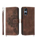 For Sony Xperia 5 V Skin-feel Flowers Embossed Wallet Leather Phone Case(Brown)