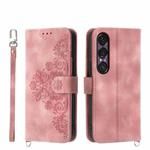 For Sony Xperia 1 VII Skin-feel Flowers Embossed Wallet Leather Phone Case(Pink)
