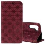 For OPPO A91 / F15 (2020) Lucky Flowers Embossing Pattern Magnetic Horizontal Flip Leather Case with Holder & Card Slots(Wine Red)