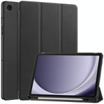 For Samsung Galaxy Tab A9+ Custer 3-folding Holder TPU Smart Leather Tablet Case(Black)