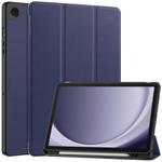 For Samsung Galaxy Tab A9+ Custer 3-folding Holder TPU Smart Leather Tablet Case(Dark Blue)