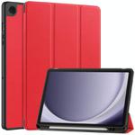 For Samsung Galaxy Tab A9+ Custer 3-folding Holder TPU Smart Leather Tablet Case(Red)