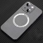 For iPhone 14 Plus MagSafe Magnetic PC Carbon Fiber Phone Case with Lens Film(Silver White)