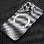 For iPhone 14 Pro MagSafe Magnetic PC Carbon Fiber Phone Case with Lens Film(Silver White)