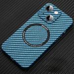 For iPhone 13 MagSafe Magnetic PC Carbon Fiber Phone Case with Lens Film(Blue)