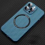 For iPhone 12 Pro MagSafe Magnetic PC Carbon Fiber Phone Case with Lens Film(Blue)