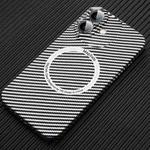 For iPhone 16 Plus MagSafe Magnetic PC Carbon Fiber Phone Case with Lens Film(Silver White)