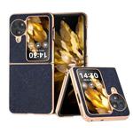 For OPPO Find N3 Flip Nano Electroplating Cross Texture Genuine Leather Phone Case(Blue)