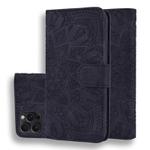 For iPhone 15 Pro Max Mandala Embossed Dual-Fold Calf Leather Phone Case(Black)