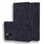 For iPhone 16 Pro Max Mandala Embossed Dual-Fold Calf Leather Phone Case(Black)