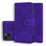 For iPhone 16 Pro Max Mandala Embossed Dual-Fold Calf Leather Phone Case(Purple)