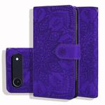 For iPhone 17 Air Mandala Embossed Dual-Fold Calf Leather Phone Case(Purple)