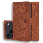 For iPhone 17 Pro Max Mandala Embossed Dual-Fold Calf Leather Phone Case(Brown)