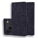 For iPhone 17 Pro Max Mandala Embossed Dual-Fold Calf Leather Phone Case(Black)